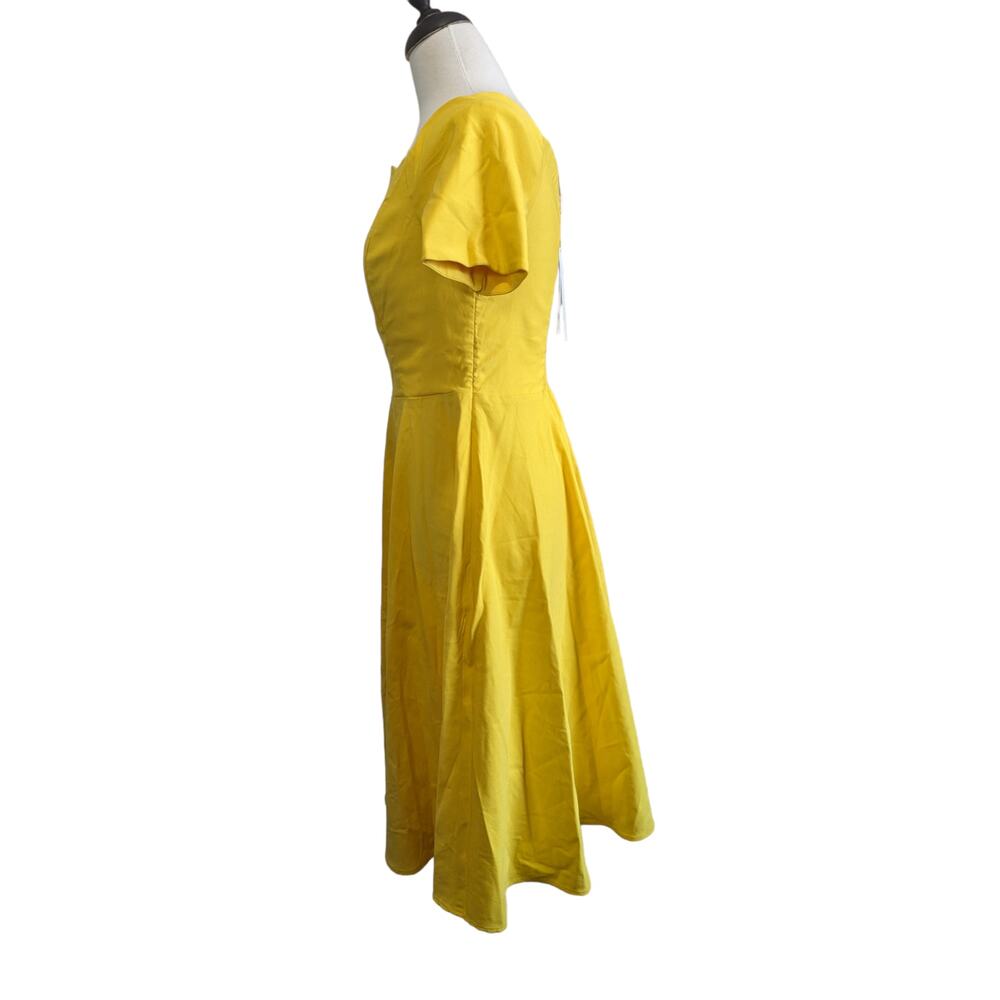 New Yellow Scallop Neckline Short Sleeve Dress Size L - Picture 4 of 9